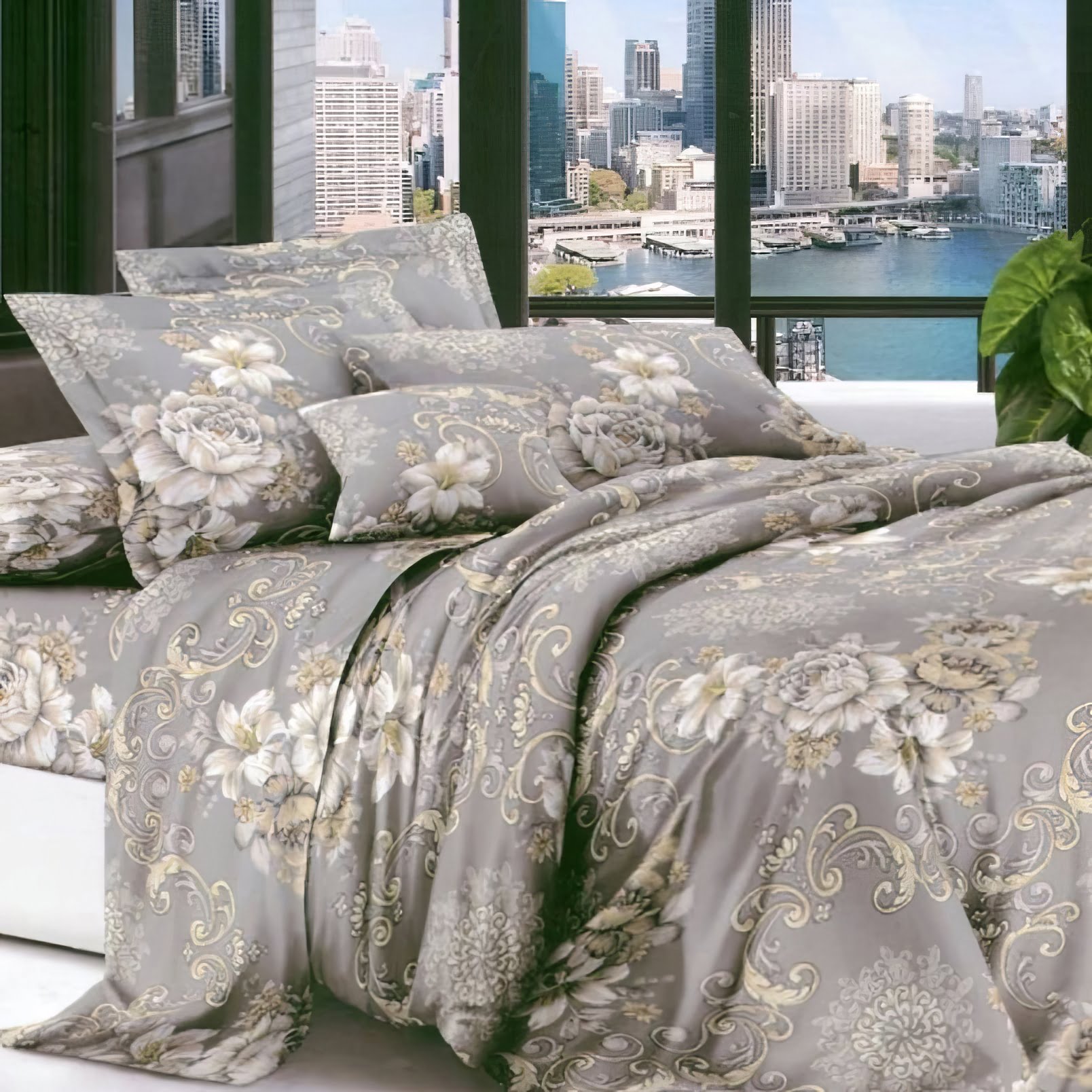 комплект 200х220 сіра квітка фланель - 35